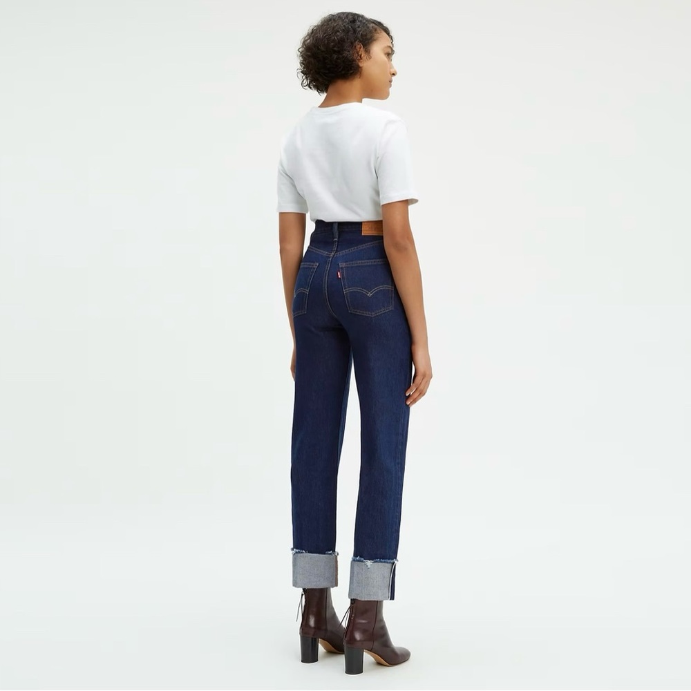 Levi’s Premium Ribcage Straight Dark Wash Denim Selvedge Highrise Jeans 26x32